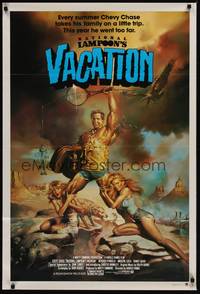 2j316 NATIONAL LAMPOON'S VACATION Aust 1sh '83 exaggerated art of Chevy Chase by Boris Vallejo!