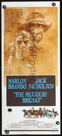 2j499 MISSOURI BREAKS Aust daybill '76 art of Marlon Brando & Jack Nicholson by Bob Peak!
