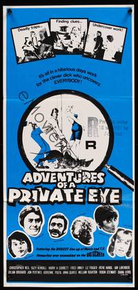 2j340 ADVENTURES OF A PRIVATE EYE Aust daybill '77 Christopher Neil, Suzy Kendall!