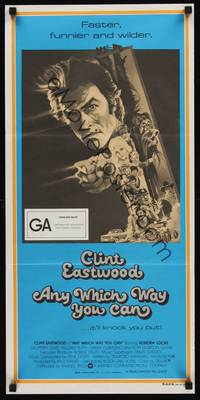 2j350 ANY WHICH WAY YOU CAN Aust daybill '80 cool artwork of Clint Eastwood & Clyde by Bob Peak!