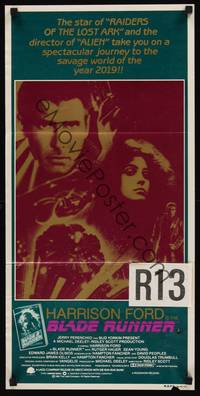 2j357 BLADE RUNNER Aust daybill '82 Ridley Scott sci-fi classic, different art of Harrison Ford!