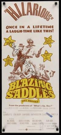 2j358 BLAZING SADDLES Aust daybill '74 classic Mel Brooks western, wacky different art!