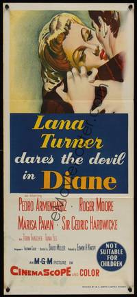 2j396 DIANE Aust daybill '56 sexy Lana Turner dares the devil, close up romantic artwork!