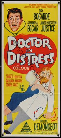 2j398 DOCTOR IN DISTRESS Aust daybill '64 Dr. Dirk Bogarde, Samantha Eggar!