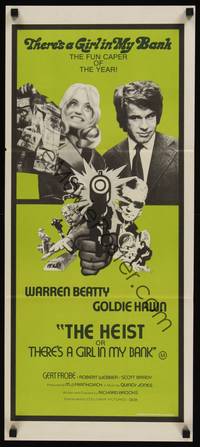 2j336 $ Aust daybill '71 cool bank robber art, Warren Beatty & Goldie Hawnk, The Heist!