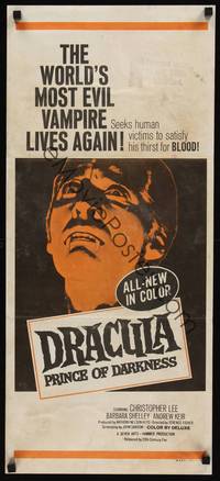 2j401 DRACULA PRINCE OF DARKNESS Aust daybill '70s great image of vampire Christopher Lee!