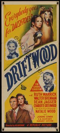2j402 DRIFTWOOD Aust daybill '47 great image of adorable young Natalie Wood, Walter Brennan!