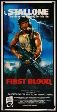 2j412 FIRST BLOOD Aust daybill '82 artwork of Sylvester Stallone as Rambo by Drew Struzan!