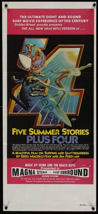 2j414 FIVE SUMMER STORIES PLUS FOUR Aust daybill '72 really cool surfing artwork by Rick Griffin!