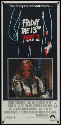 2j420 FRIDAY THE 13th PART II Aust daybill '81 Amy Steel w/pitchfork in slasher horror sequel!