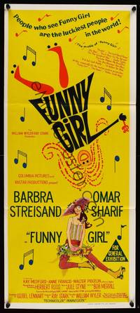 2j422 FUNNY GIRL Aust daybill '69 different art of Barbra Streisand, directed by William Wyler!