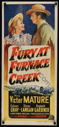 2j423 FURY AT FURNACE CREEK Aust daybill '48 stone litho art of Victor Mature & Coleen Gray!