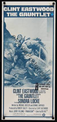 2j427 GAUNTLET Aust daybill '77 great art of Clint Eastwood & Sondra Locke by Frank Frazetta!