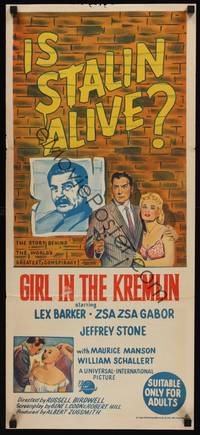 2j431 GIRL IN THE KREMLIN Aust daybill '57 Stalin, story behind the world's greatest conspiracy!