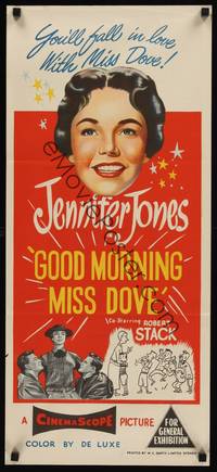2j434 GOOD MORNING MISS DOVE Aust daybill '55 artwork of smiling teacher Jennifer Jones!