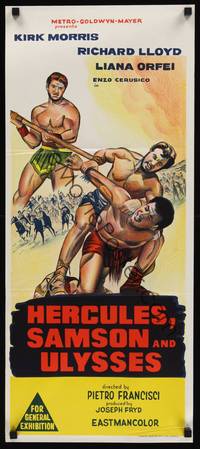 2j446 HERCULES, SAMSON, & ULYSSES Aust daybill '65 Pietro Francisci, sword & sandal gladiator art!