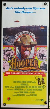 2j449 HOOPER Aust daybill '78 great portrait of stunt man Burt Reynolds plus car jumping ravine!