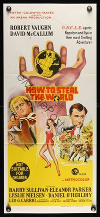 2j453 HOW TO STEAL THE WORLD Aust daybill '68 Robert Vaughn is The Man from UNCLE, different art!