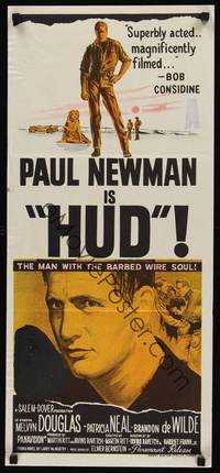 2j454 HUD Aust daybill '63 Paul Newman is the man with the barbed wire soul, Martin Ritt classic!