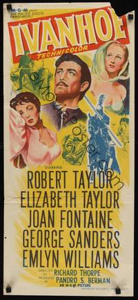 2j462 IVANHOE Aust daybill '52 different art of Elizabeth Taylor, Robert Taylor & Joan Fontaine!