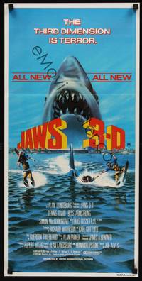 2j465 JAWS 3-D Aust daybill '83 great Gary Meyer shark artwork, the third dimension is terror!