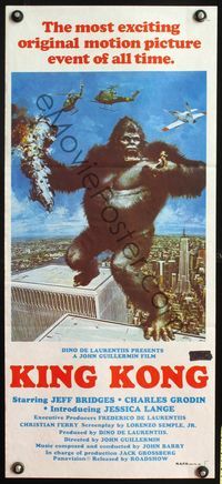 2j472 KING KONG Aust daybill '76 John Berkey art of BIG Ape on the Twin Towers!