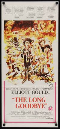 2j483 LONG GOODBYE Aust daybill '74 Elliott Gould as Philip Marlowe, great Jack Davis artwork!