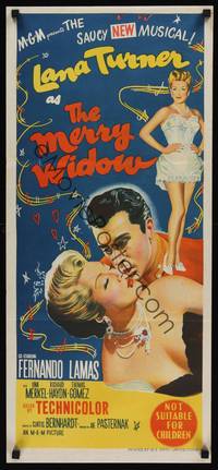 2j496 MERRY WIDOW Aust daybill '52 great romantic art of sexy Lana Turner & Fernando Lamas!
