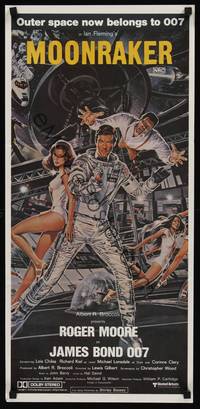 2j502 MOONRAKER Aust daybill '79 art of Roger Moore as James Bond & sexy babes in space by Gouzee!