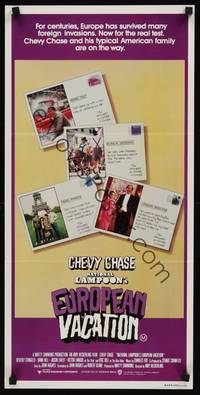 2j508 NATIONAL LAMPOON'S EUROPEAN VACATION Aust daybill '85 Chevy Chase, cool postcard design!