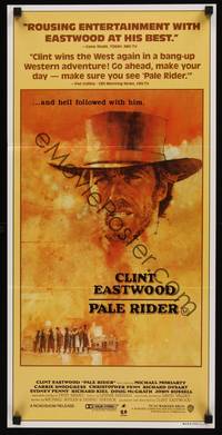 2j523 PALE RIDER Aust daybill '85 great artwork of cowboy Clint Eastwood by C. Michael Dudash!