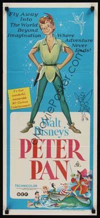 2j525 PETER PAN Aust daybill R74 Walt Disney cartoon fantasy classic, where adventure never ends!