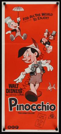 2j528 PINOCCHIO Aust daybill R70s Disney classic cartoon about a wooden boy who wants to be real!