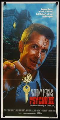 2j533 PSYCHO III Aust daybill '86 close image of Anthony Perkins as Norman Bates, horror sequel!