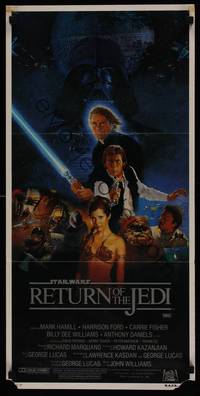 2j535 RETURN OF THE JEDI style B Aust daybill '83 George Lucas, Sano art of Ford, Fisher & Hamill!