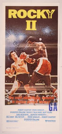 2j537 ROCKY II Aust daybill '79 Sylvester Stallone & Carl Weathers fight in ring, boxing sequel!