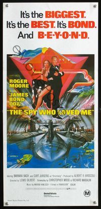 2j549 SPY WHO LOVED ME Aust daybill R80s art of Moore as James Bond by Bob Peak!