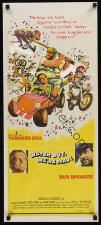 2j569 WATCH OUT WE'RE MAD Aust daybill '74 wacky art of Terence Hill & Bud Spencer in buggy!