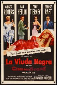 2j170 BLACK WIDOW Spanish/U.S. 1sh '54 Ginger Rogers, Gene Tierney, Van Heflin, George Raft, sexy art!