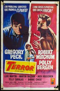 2j173 CAPE FEAR Spanish/U.S. 1sh '62 Gregory Peck, Robert Mitchum, Polly Bergen, classic noir, Terror!