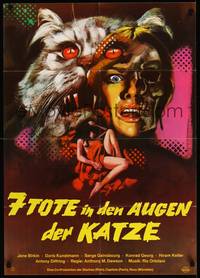 2j588 7 DEATHS IN THE CAT'S EYE German '73 wild horror artwork of evil cat & sexy girl!