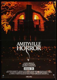 2j596 AMITYVILLE HORROR German '79 AIP, great image of haunted house, for God's sake get out!