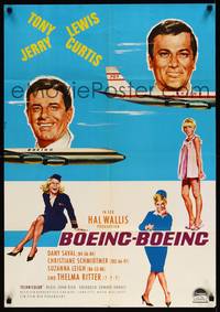 2j619 BOEING BOEING German '65 Peltzer art of Tony Curtis & Jerry Lewis + stewardesses!