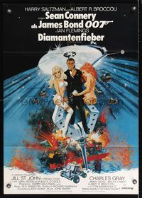2j658 DIAMONDS ARE FOREVER German '71 art of Sean Connery as James Bond by Robert McGinnis!