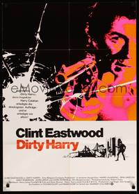 2j661 DIRTY HARRY German R76 great c/u of Clint Eastwood pointing gun, Don Siegel crime classic!