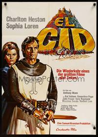 2j671 EL CID German R76 great different art of Charlton Heston in armor with sexy Sophia Loren!