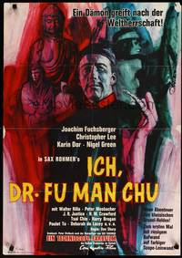2j676 FACE OF FU MANCHU German '65 art of Asian villain Christopher Lee by Litter, Sax Rohmer!