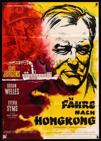 2j679 FERRY TO HONG KONG German '60 Rutters artwork of Orson Welles, Curt Jurgens!