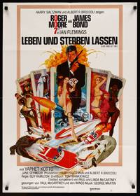 2j734 LIVE & LET DIE German '73 art of Roger Moore as James Bond by Robert McGinnis!