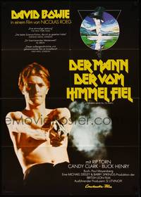 2j748 MAN WHO FELL TO EARTH German '76 Nicolas Roeg, shirtless David Bowie shooting pistol!